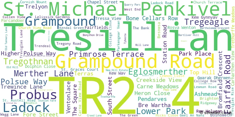 A word cloud for the TR2 4 postcode